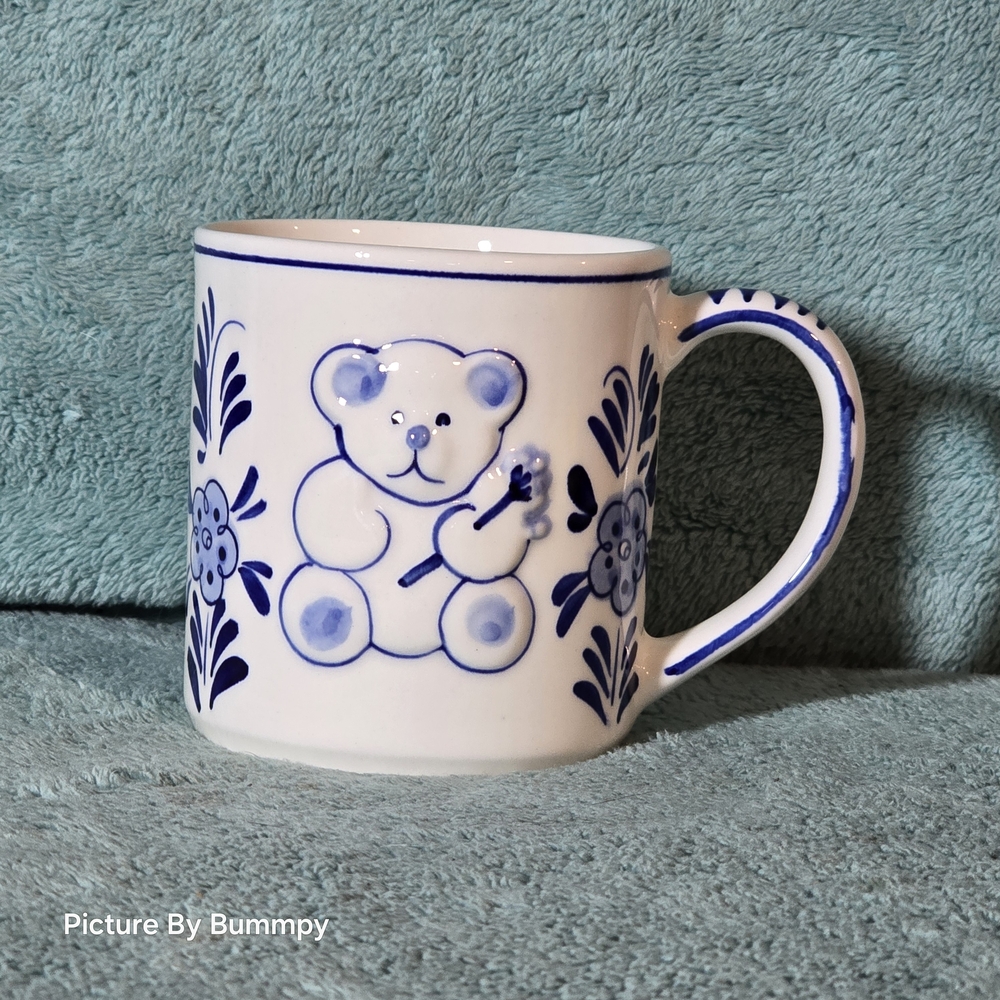 Vintage Delft Blue 3D Teddy Bear coffee mug.